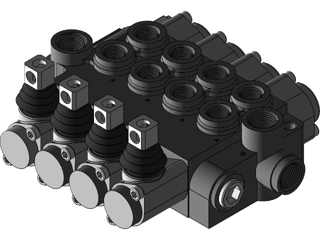 Bản vẽ 3D Van thủy lực khối liền (monoblock) P40 từ 2 cửa đến 8 cửa (TL 0105)